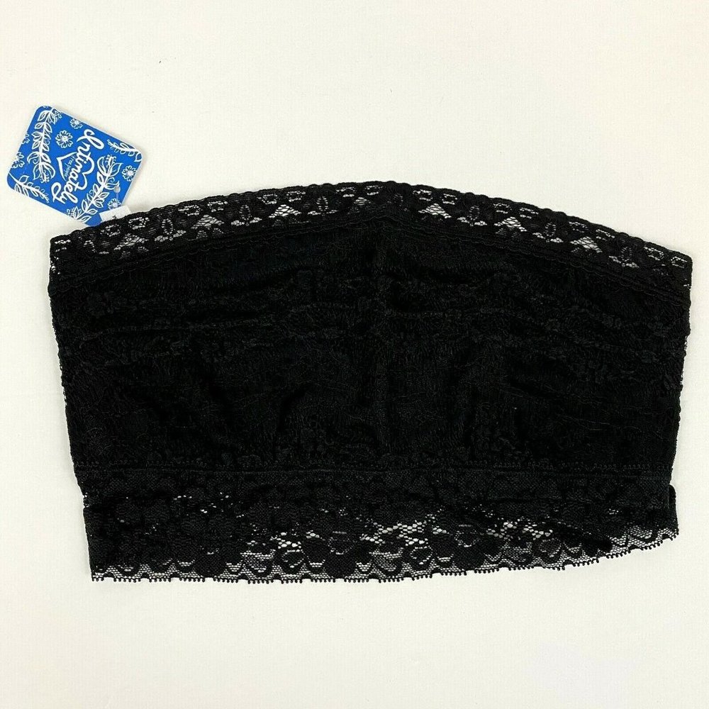 Free People Scalloped Lace Bandeau Bra Black Pullover Strapless Size S Small NWT